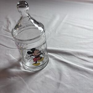 Vintage 1970's Mickey & Minnie Mouse Apothecary Glass Covered Jar Walt Disney
